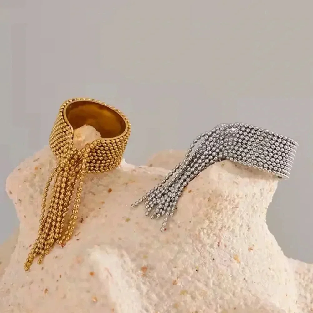 Anthropologie Tassel Stainless Steel Waterproof Resizable Ring